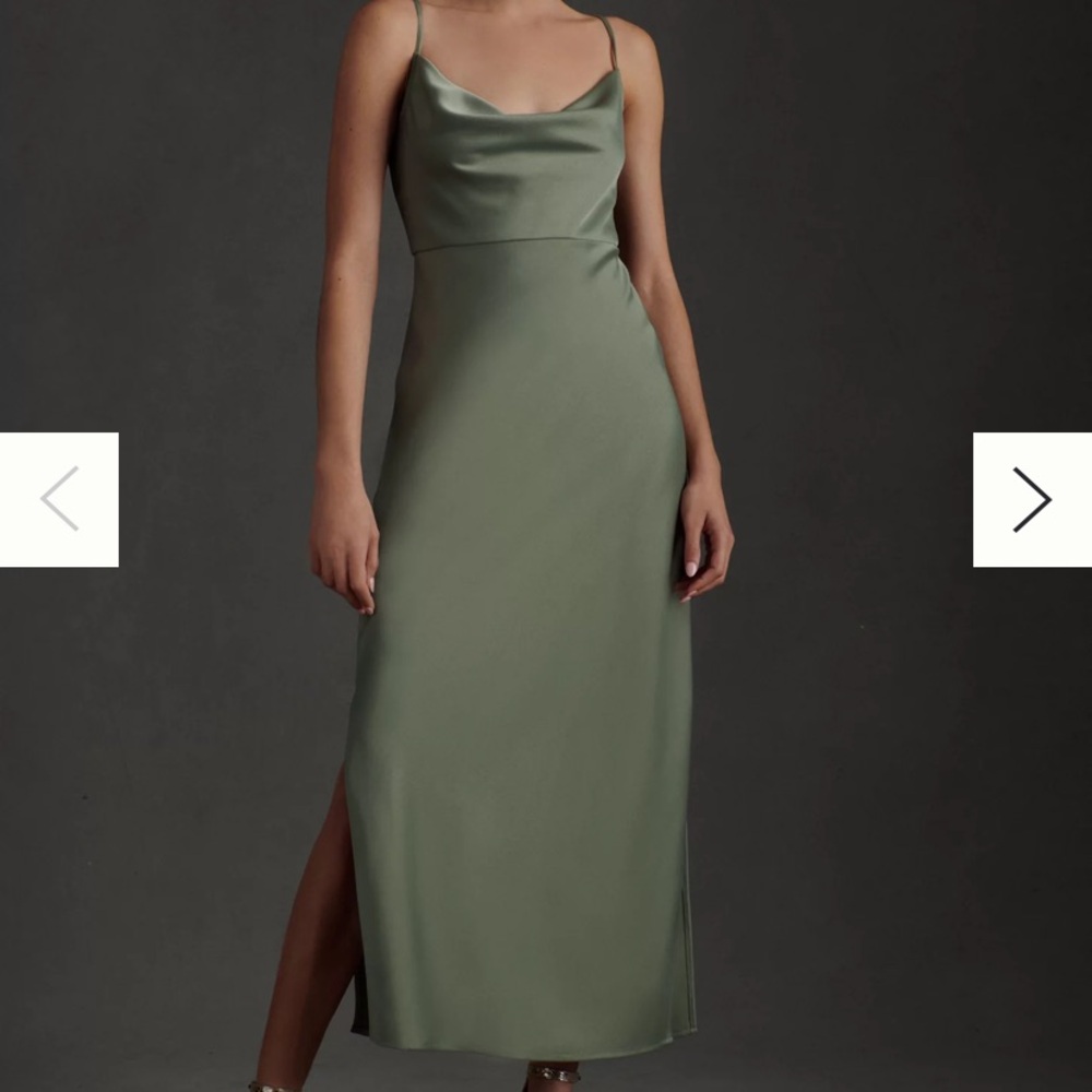 BHLDN women’s size 2 Cali Satin Cowl-Neck Midi Slip Dress color moss green